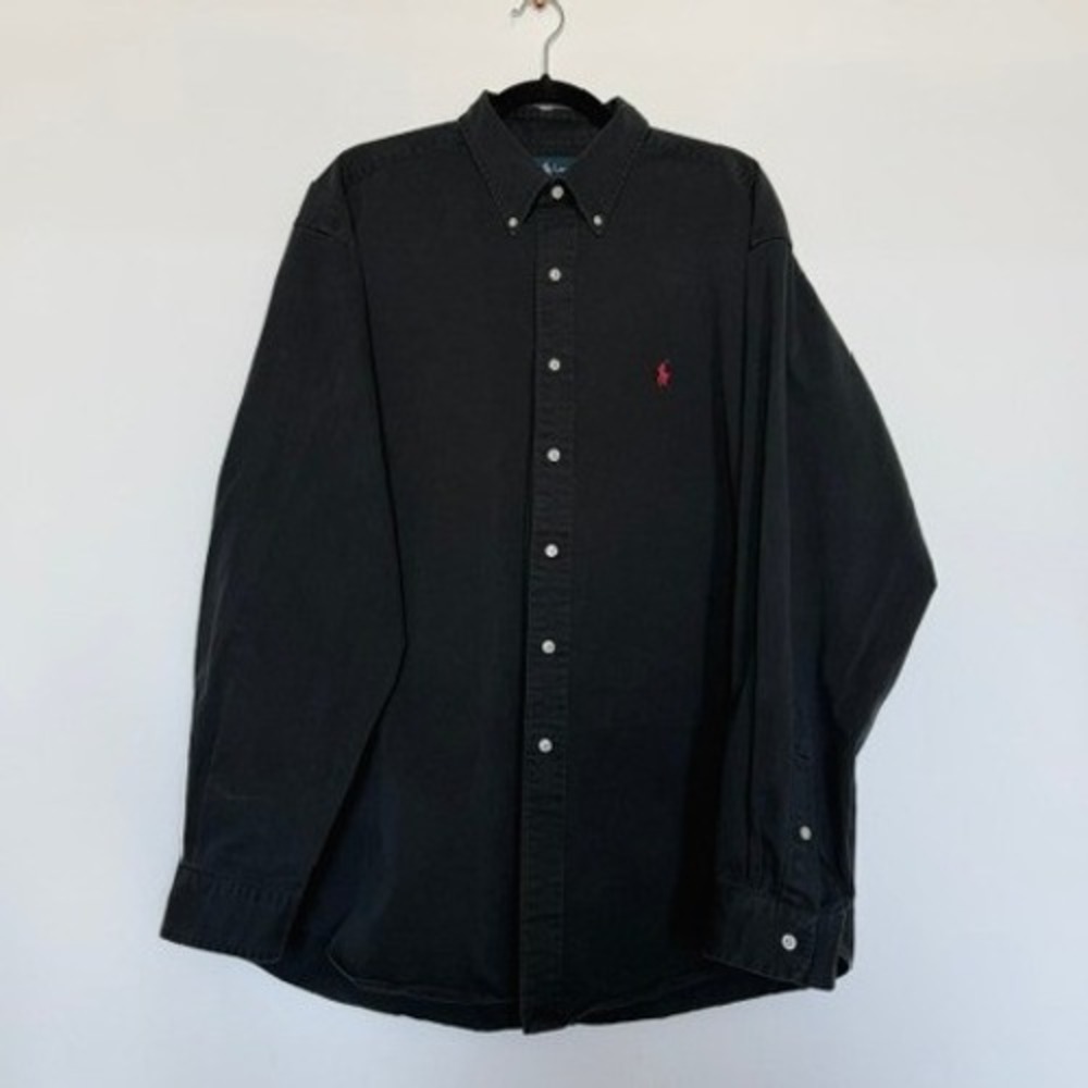 Ralph Lauren Blake Men's Black Button Down Shirt XL | Heavyweight Cotton Pony